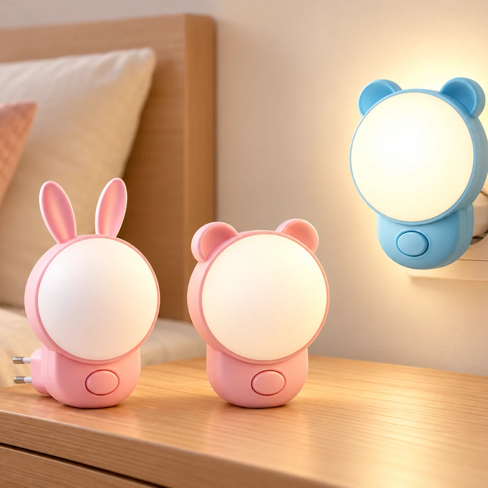 AVVIC night light kelinci dan beruang warna pink biru